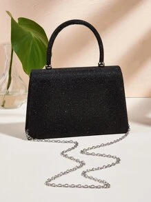 Glamorous, Elegant, Exquisite, Quiet Luxury Sequin, Stylish, Luxury, Shiny Glitter Flap Square Bag Evening Bag, Dinner Bag For Party Girl, Woman, Bride Perfect for Party, Wedding, Prom, Dinner/Banquet, For Cocktail - Black - View 7
