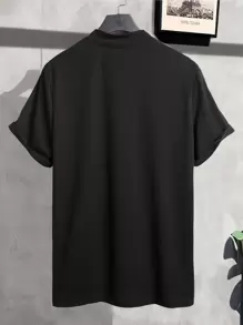 Manfinity Homme Men T-Shirts Fit Mock Neck Short Sleeve Casual Summer Polyester Tee - Black - View 2