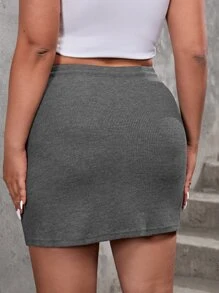 SHEIN EZwear Plus Drawstring Waist Skirt - Grey - View 2