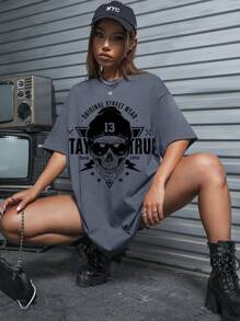 Vecster Áo thun nữ Lễ Các Thánh Lá thư Giải trí - Màu xanh bụi bặm - Xem 1