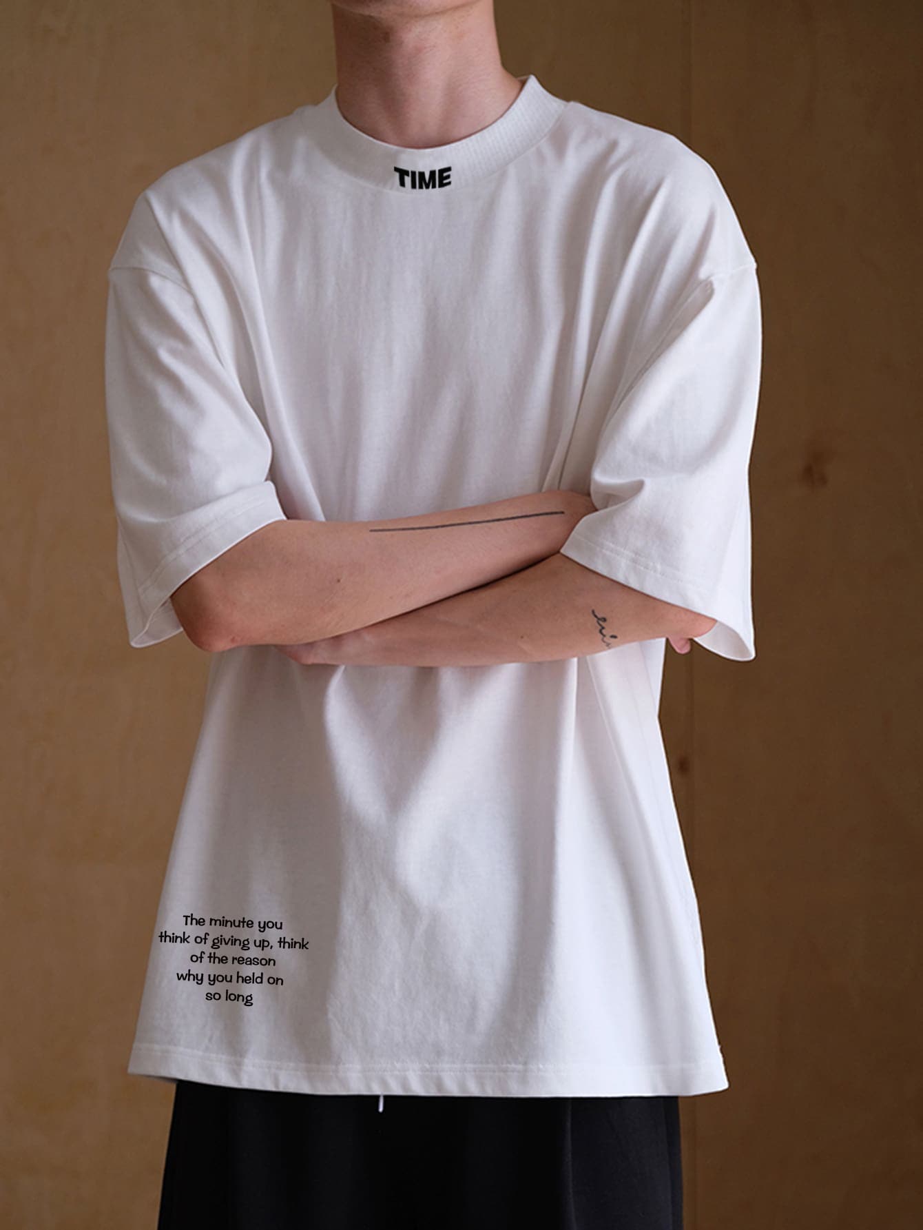 Manfinity Hypemode Men Slogan Graphic Mock Neck Tee - White - View 1