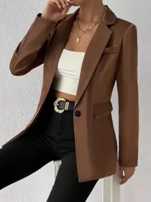 Chiquease Single Button Flap Detail Blazer - Brown - View 1