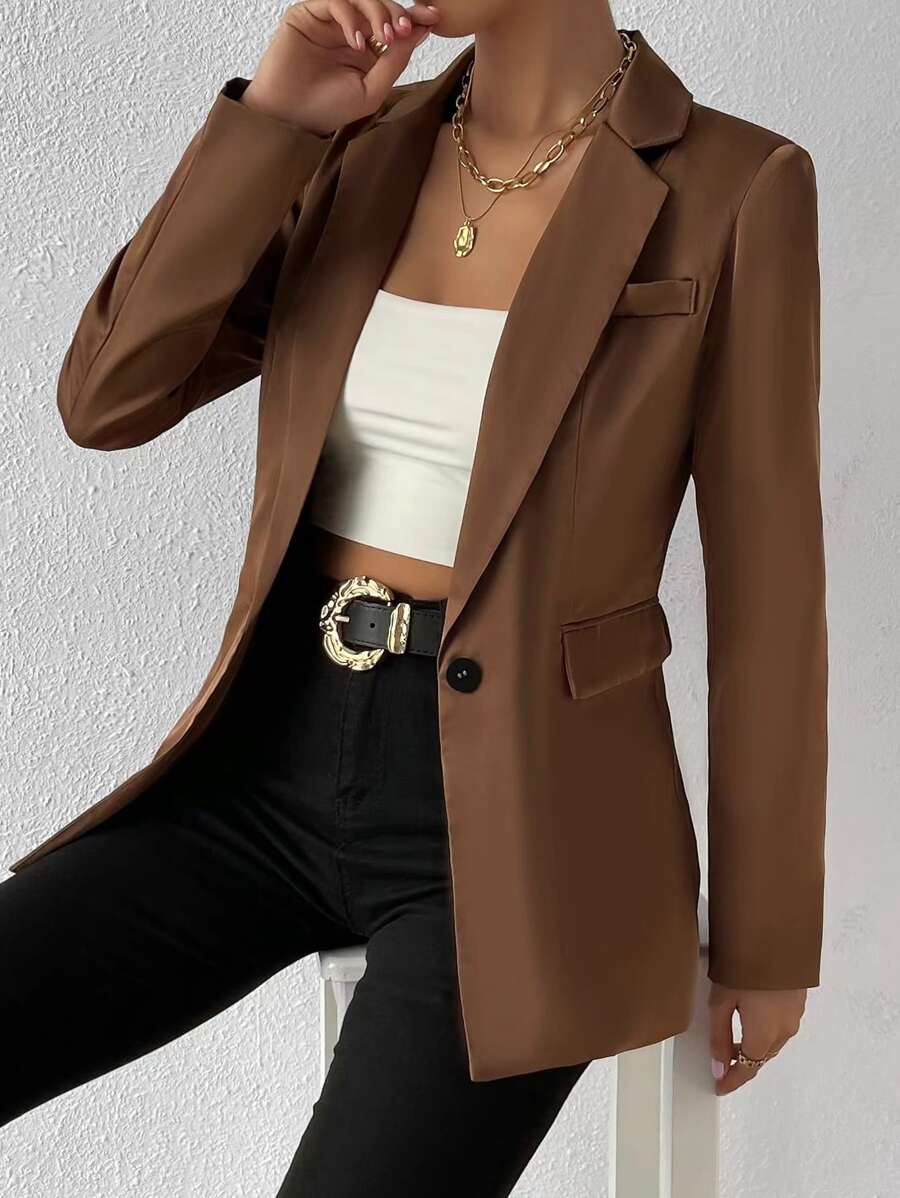 Chiquease Single Button Flap Detail Blazer - Brown - View 1