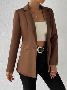 Chiquease Single Button Flap Detail Blazer - Brown - View 3