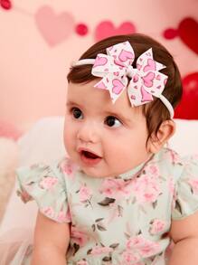 Bebé 3 piezas Banda de pelo con patrón de corazón con diseño de lazo - Multicolor - Ver 2