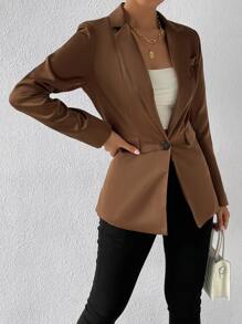 Chiquease Single Button Flap Detail Blazer - Brown - View 4