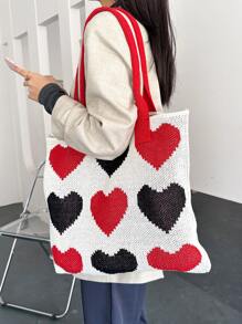 Heart Pattern Crochet Bag School Bag For Graduate, Teen Girls, Freshman, Sophomore, Junior & Senior In College, University & High School, Perfect For Outdoors ,Travel & Back To School