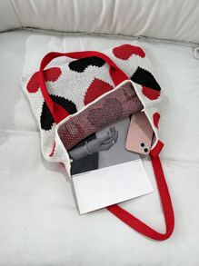 Heart Pattern Crochet Bag School Bag For Graduate, Teen Girls, Freshman, Sophomore, Junior & Senior In College, University & High School, Perfect For Outdoors ,Travel & Back To School