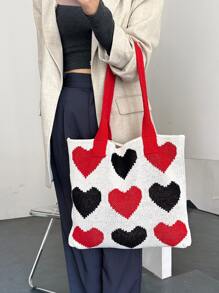 Heart Pattern Crochet Bag School Bag For Graduate, Teen Girls, Freshman, Sophomore, Junior & Senior In College, University & High School, Perfect For Outdoors ,Travel & Back To School