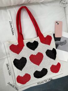 Heart Pattern Crochet Bag School Bag For Graduate, Teen Girls, Freshman, Sophomore, Junior & Senior In College, University & High School, Perfect For Outdoors ,Travel & Back To School