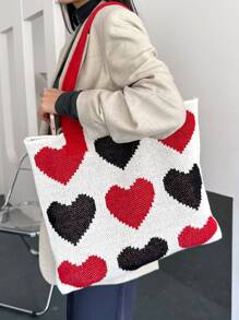 Heart Pattern Crochet Bag School Bag For Graduate, Teen Girls, Freshman, Sophomore, Junior & Senior In College, University & High School, Perfect For Outdoors ,Travel & Back To School