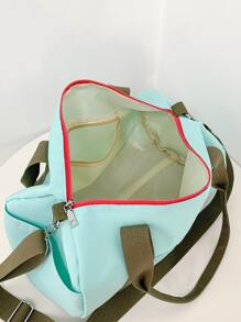 Bolso de lona con estampado de letra - Azul menta - Ver 4