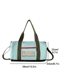 Bolso de lona con estampado de letra - Azul menta - Ver 5