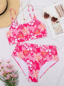 Bãi biển mùa hè Bikini cạp cao in hoa ngẫu nhiên - Nhiều màu - Xem 3