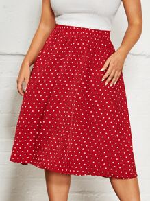 SHEIN Clasi Plus Allover Heart Print Elastic Waist Skirt - Red - View 3
