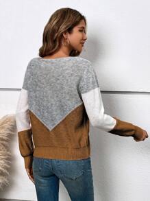 SHEIN LUNE Colour Block Eyelet Detail Jumper - Multicolor - View 2