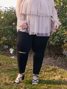 SHEIN CURVE+ Jeans ajustados desgarro de talle alto - Negro - Ver 2