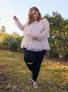 SHEIN CURVE+ Jeans ajustados desgarro de talle alto - Negro - Ver 1