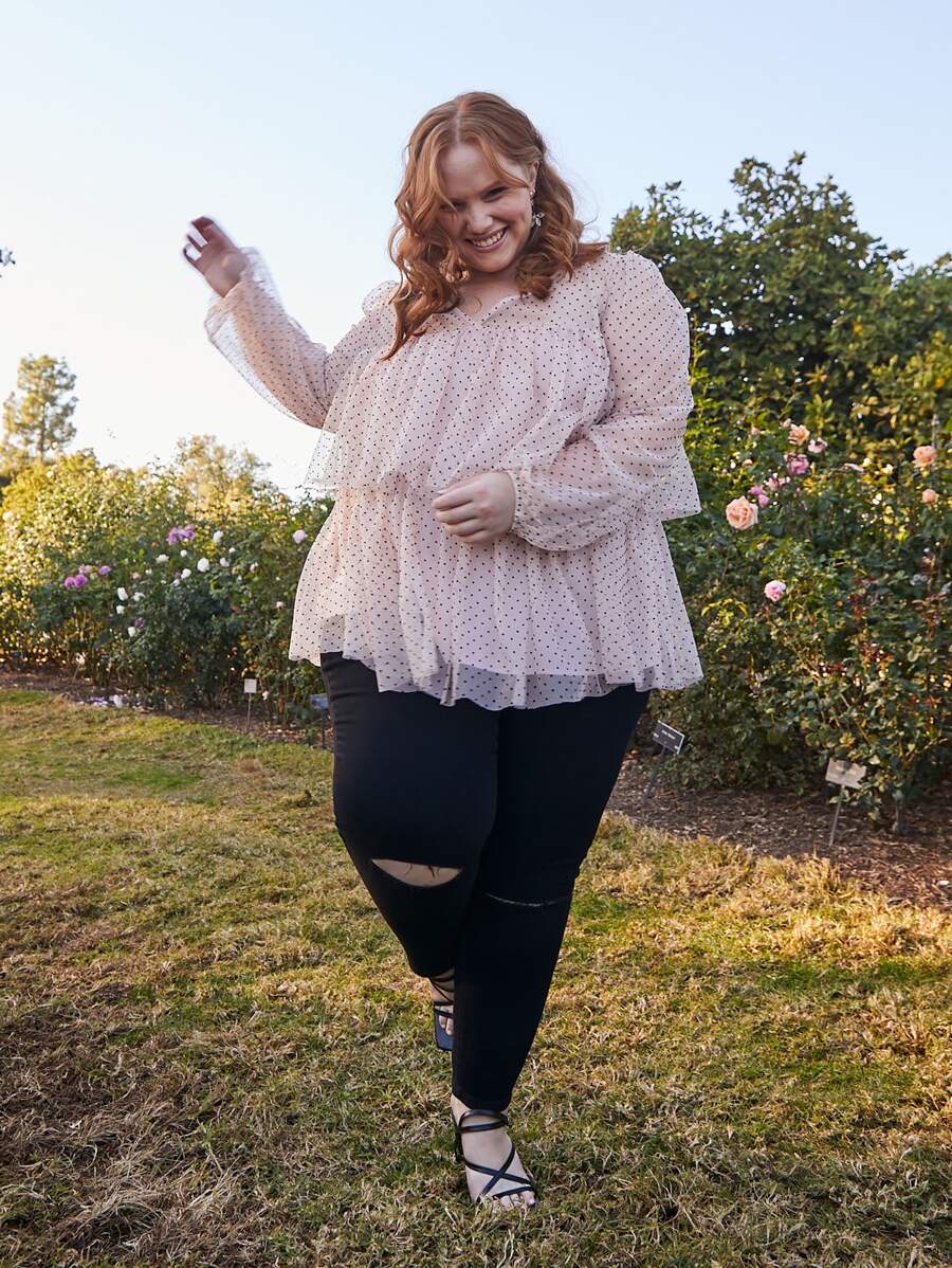 SHEIN CURVE+ Jeans ajustados desgarro de talle alto - Negro - Ver 1