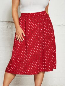 SHEIN Clasi Plus Allover Heart Print Elastic Waist Skirt - Red - View 6