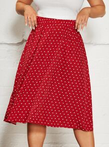 SHEIN Clasi Plus Allover Heart Print Elastic Waist Skirt - Red - View 1
