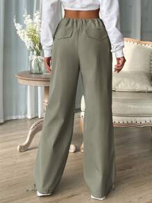 SHEIN EZwear Drawstring Waist Pocket Parachute Pants