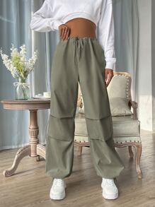 SHEIN EZwear Drawstring Waist Pocket Parachute Pants