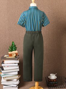 Boys Striped Print Bow Front Shirt & Trousers - Multicolor - View 2
