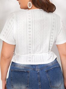 SHEIN VCAY Plus Surplice Wrap Knot Side Schiffy Top - White - View 2