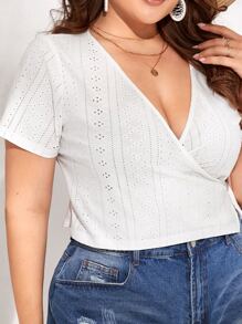 SHEIN VCAY Plus Surplice Wrap Knot Side Schiffy Top - White - View 3