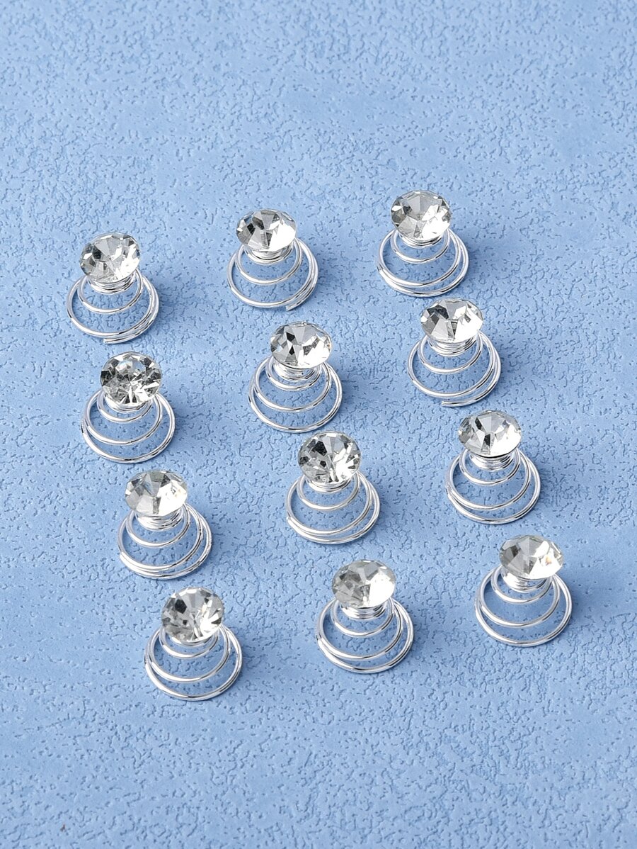 12 件皇家水钻装饰闪光发环 - 銀色 - 查看 1