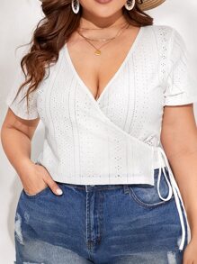 SHEIN VCAY Plus Surplice Wrap Knot Side Schiffy Top - White - View 5