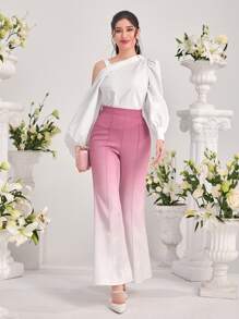 Modelyn Asymmetrical Neck Lantern Sleeve Blouse - White - View 1