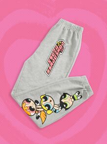 The Powerpuff Girls | ROMWE Cartoon Graphic Sweatpants - Light Grey - View 1
