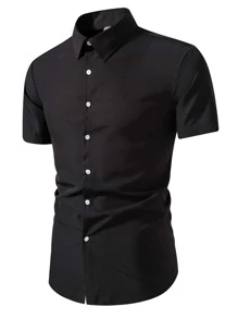Manfinity Men Solid Button Up Shirt - Black - View 3