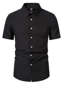 Manfinity Men Solid Button Up Shirt - Black - View 1