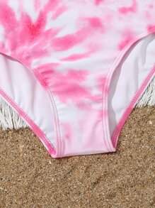 Girls Tie Dye Cut-out Ruffle Trim One Piece Swimsuit - Pink - View 4
