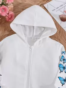 SHEIN Top De Cami Con Estampado De Mariposa Y Pantalones De Sudadera Y Sudadera Con Capucha Para Niña Preadolescente - Blanco - Ver 3