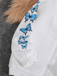 SHEIN Top De Cami Con Estampado De Mariposa Y Pantalones De Sudadera Y Sudadera Con Capucha Para Niña Preadolescente - Blanco - Ver 5