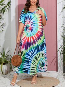 SHEIN Holidaya Vestido estilo camiseta de tie dye con abertura lateral - Multicolor - Ver 3