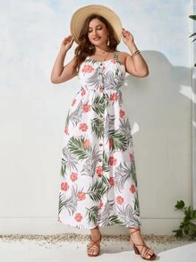 SHEIN VCAY Vestido de tirantes con estampado tropical - Blanco - Ver 3