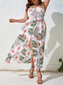 SHEIN VCAY Vestido de tirantes con estampado tropical - Blanco - Ver 4