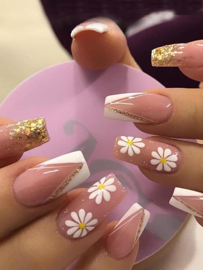 Fairycore 24 قطعة بجرافيك زهر اظافر مع ورقة واحدة شريط