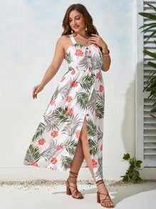 SHEIN VCAY Vestido de tirantes con estampado tropical - Blanco - Ver 7