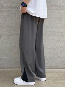 Manfinity Men Contrast Panel Slant Pocket Trousers - Dark Grey - View 2