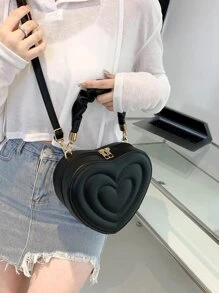 Túi đeo chéo Nữ Xù Tim Kẻ sọc Có thể điều chỉnh được Tay cầm Top Sẵn sàng - màu đen - Xem 2