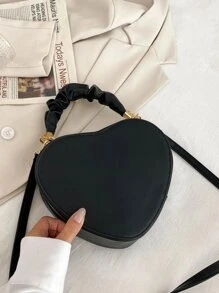 Túi đeo chéo Nữ Xù Tim Kẻ sọc Có thể điều chỉnh được Tay cầm Top Sẵn sàng - màu đen - Xem 5