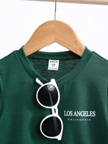 SHEIN 小男童字母圖案連帽T恤和短褲