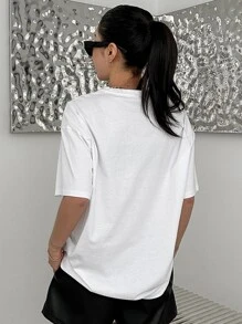 DAZY 標語圖形垂肩t卹 - 白色 - 查看 2