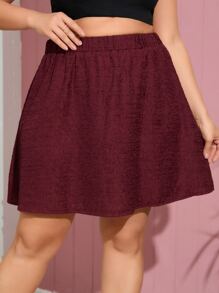 Calvaya Plus Solid Flare Skirt - Maroon - View 1